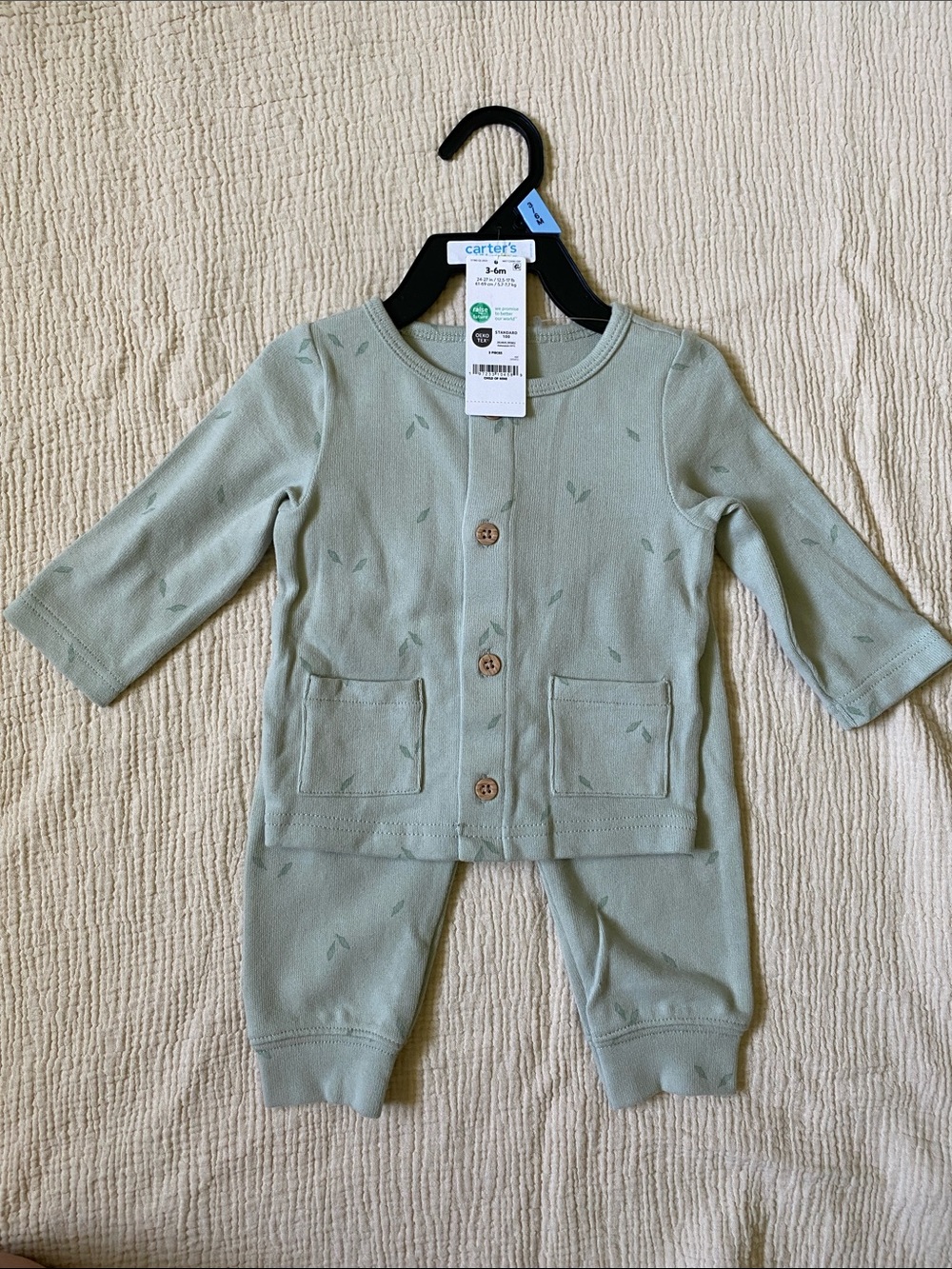 Carter's Sage Green Knit Baby Cardigan & Pants Set